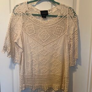 Liv Los Angeles Cream Crochet Lace Women's Top